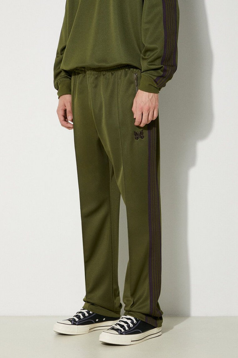 Needles spodnie dresowe Narrow Track Pant kolor zielony z aplikacją OT229
