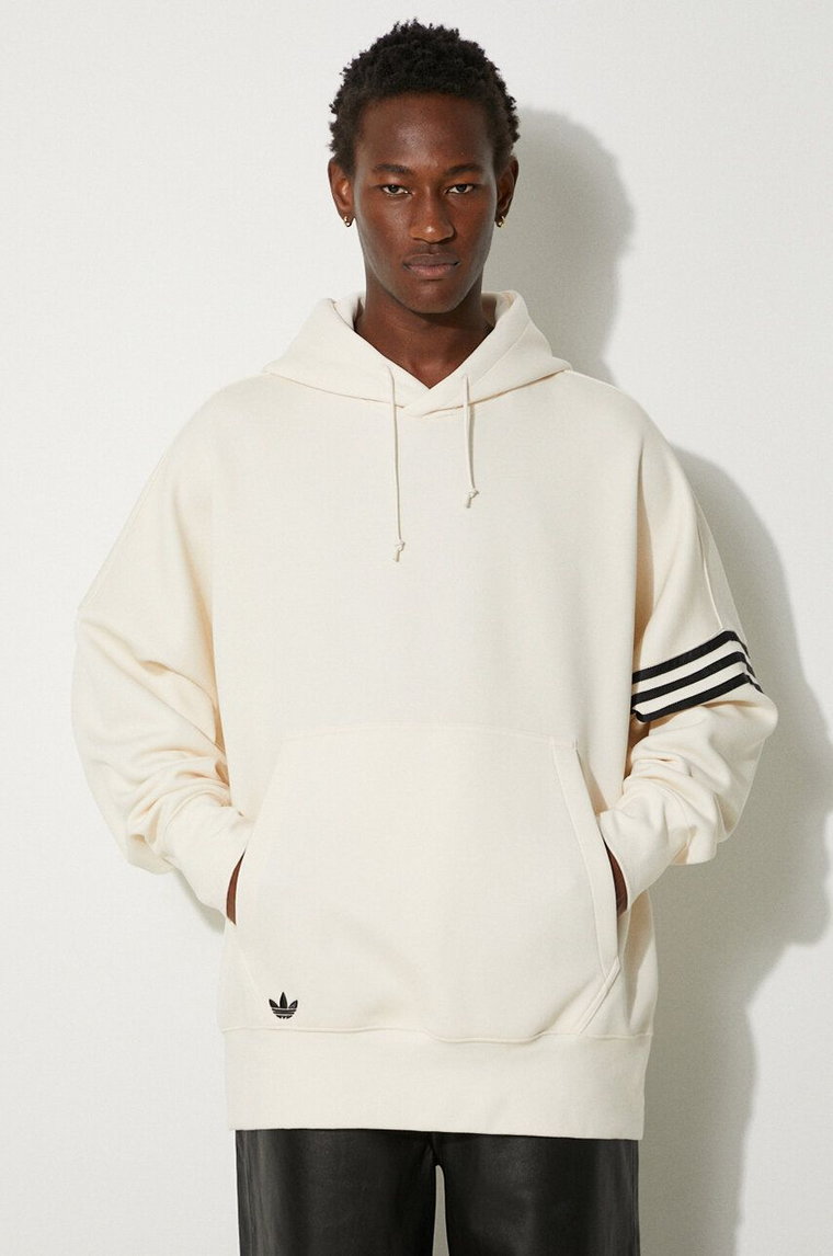 adidas Originals bluza Neuclassics Hoodie męska kolor beżowy z kapturem z aplikacją JF9141