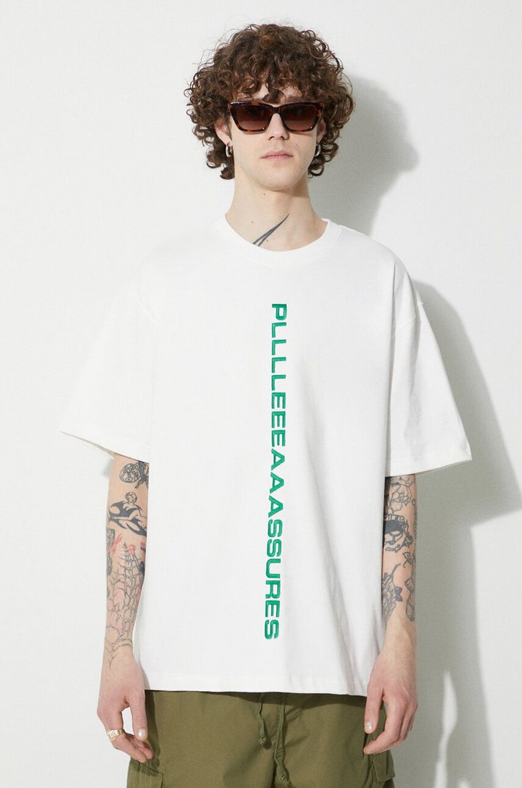 PLEASURES t-shirt bawełniany Drag Heavyweight Shirt męski kolor biały z aplikacją P23W034.WHITE