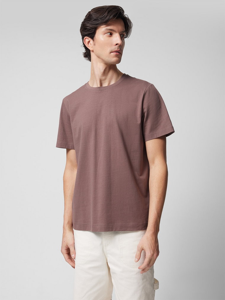 T-shirt regular gładki męski Outhorn - brązowy