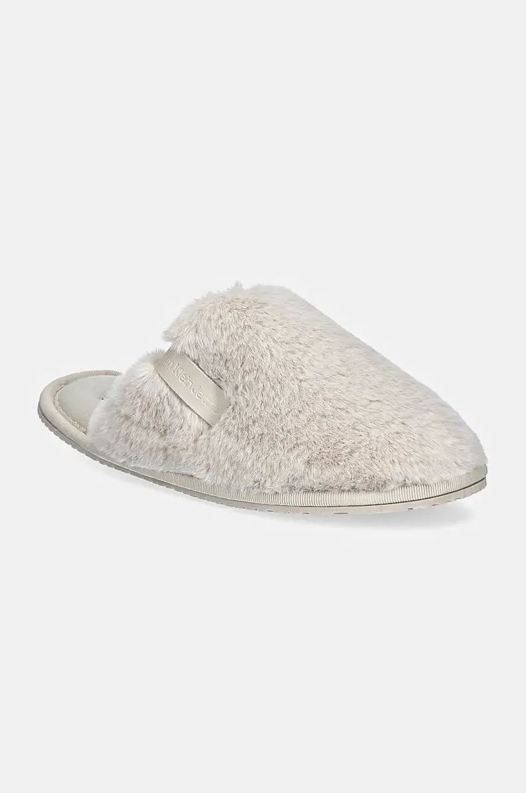 Calvin Klein Jeans kapcie HOTEL SLIPPER FUR AFTER GLOW kolor beżowy YW0YW01593