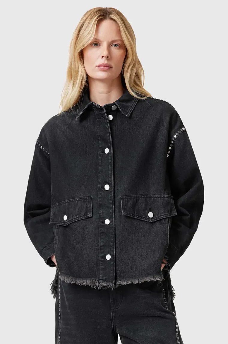 AllSaints kurtka jeansowa HETTIE kolor czarny przejściowa oversize W089PC