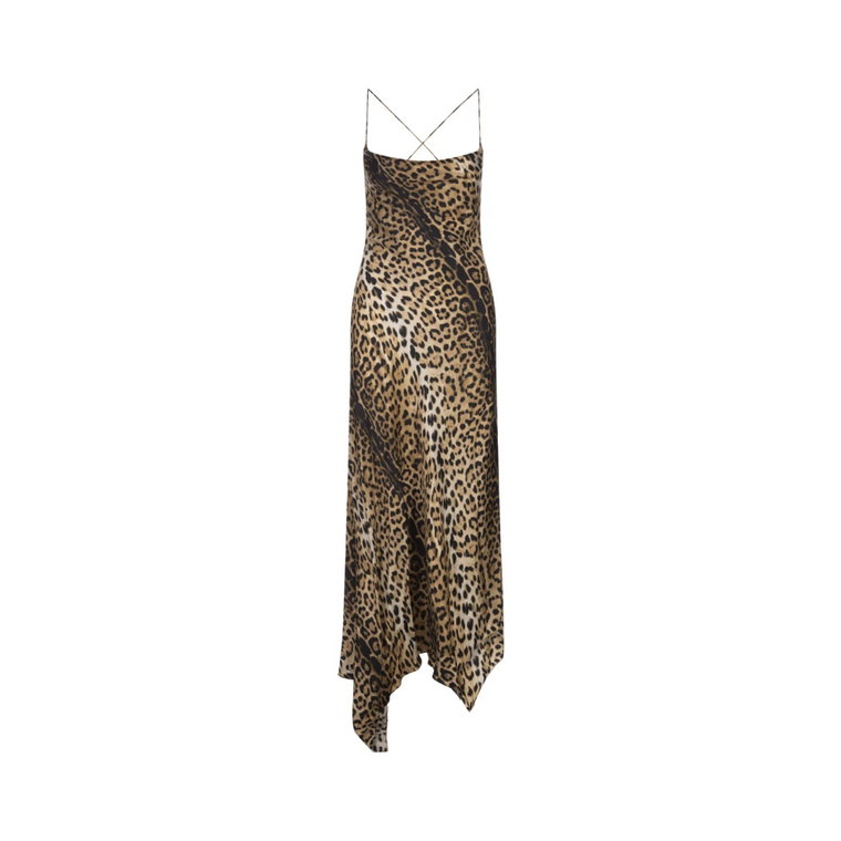 Jedwabna sukienka na ramiączkach z jaguarami Roberto Cavalli