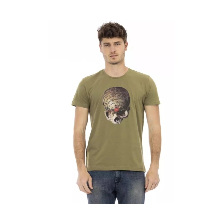 Zielony T-shirt Slim-Fit z nadrukiem na przodzie Trussardi