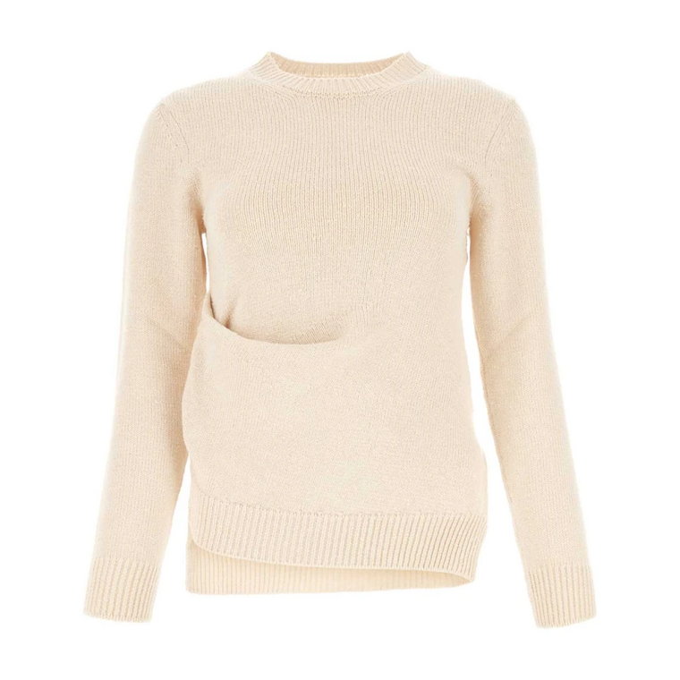 Swetry z okrągłym dekoltem, Ivory Cotton Blend Sweater Jil Sander