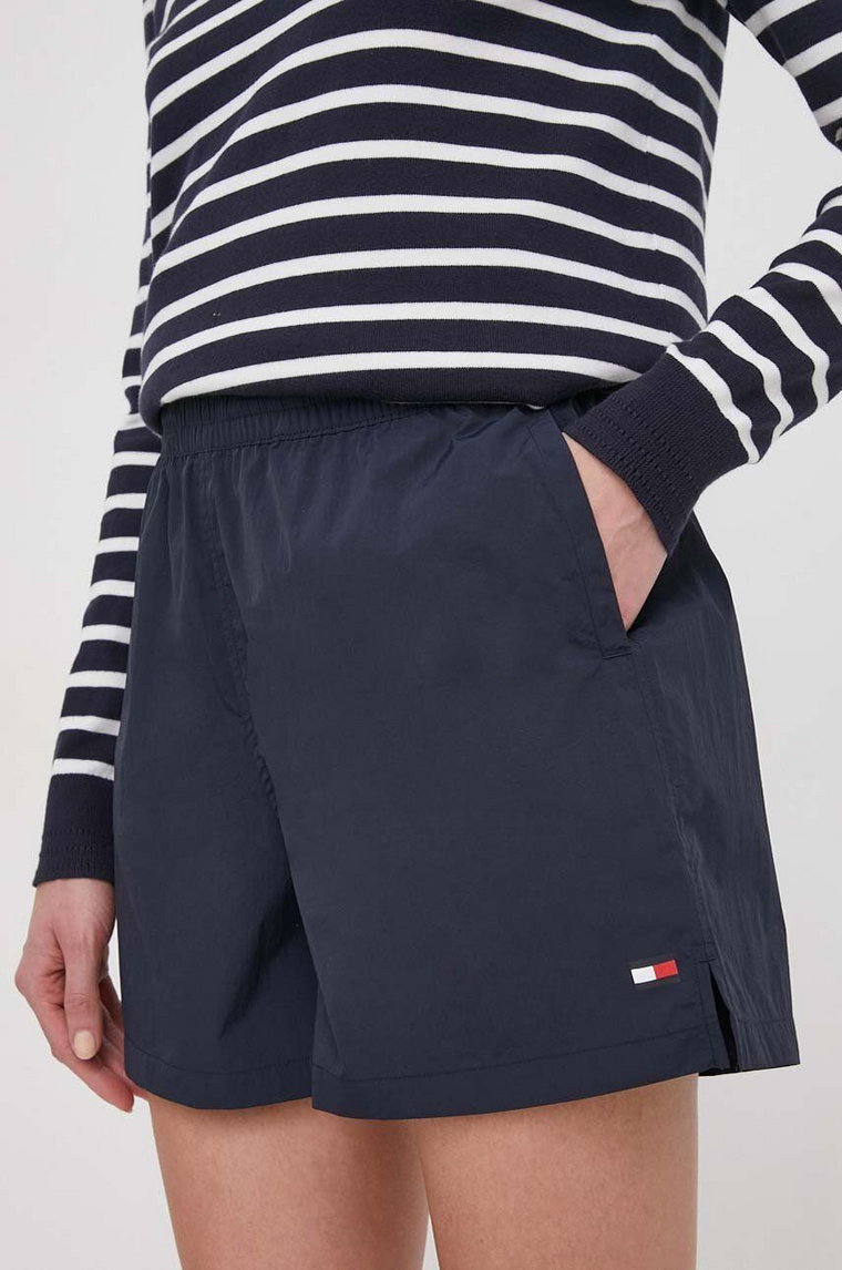 Tommy Hilfiger szorty damskie kolor granatowy gładkie high waist