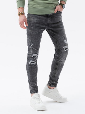 Spodnie męskie jeansowe z dziurami SLIM FIT - szare V2 P1078 - M