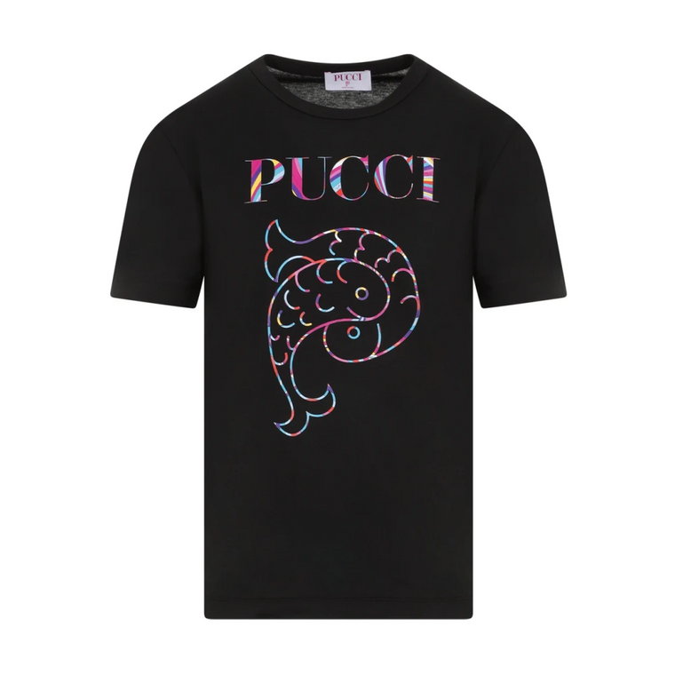Czarna Bawełniana Koszulka z Logo Emilio Pucci