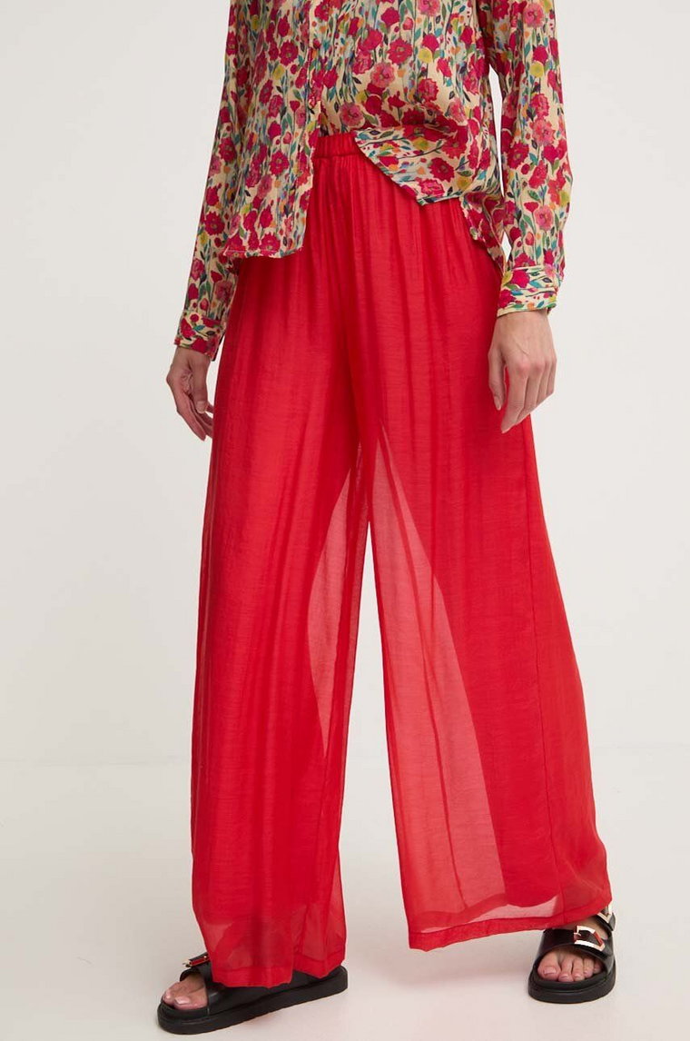 Answear Lab spodnie z lnem kolor czerwony szerokie high waist