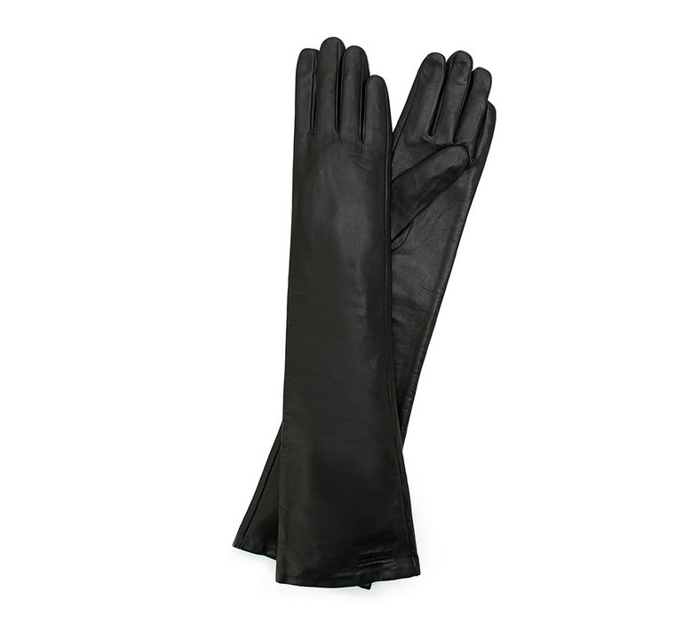 Damskie rękawiczki ze skóry długie czarne