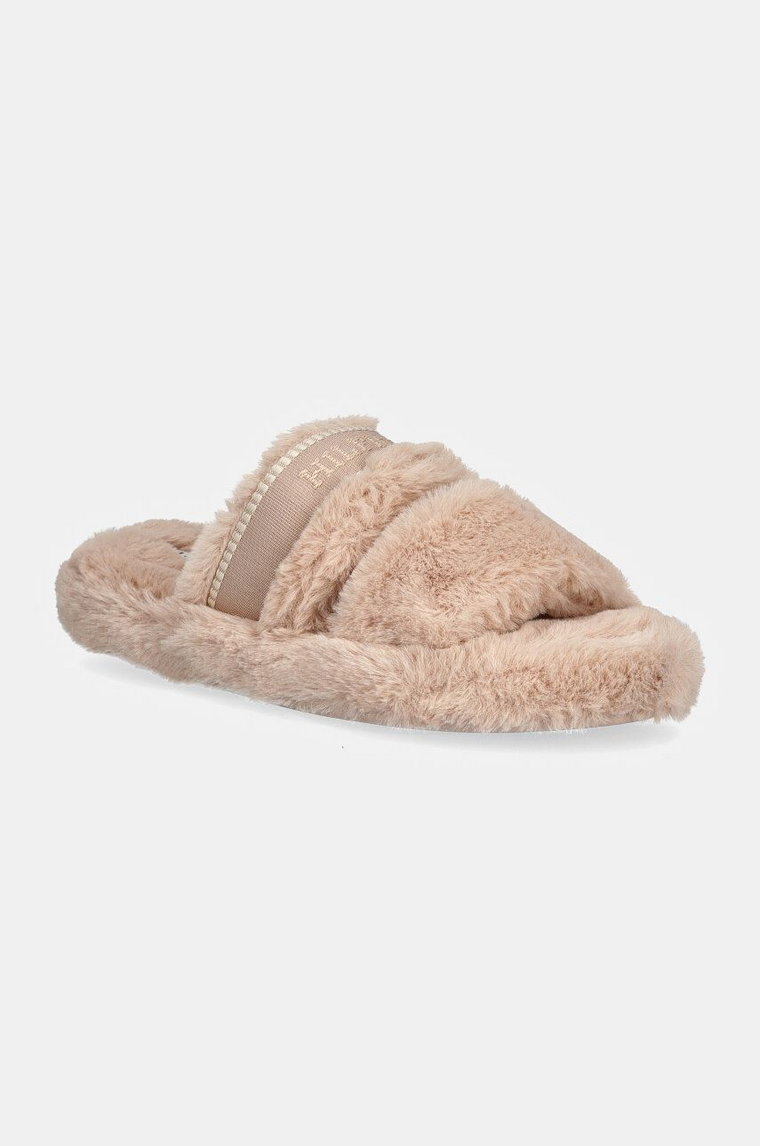 Tommy Hilfiger kapcie HILFIGER FUR BASICS SLIPPER kolor beżowy FW0FW08343