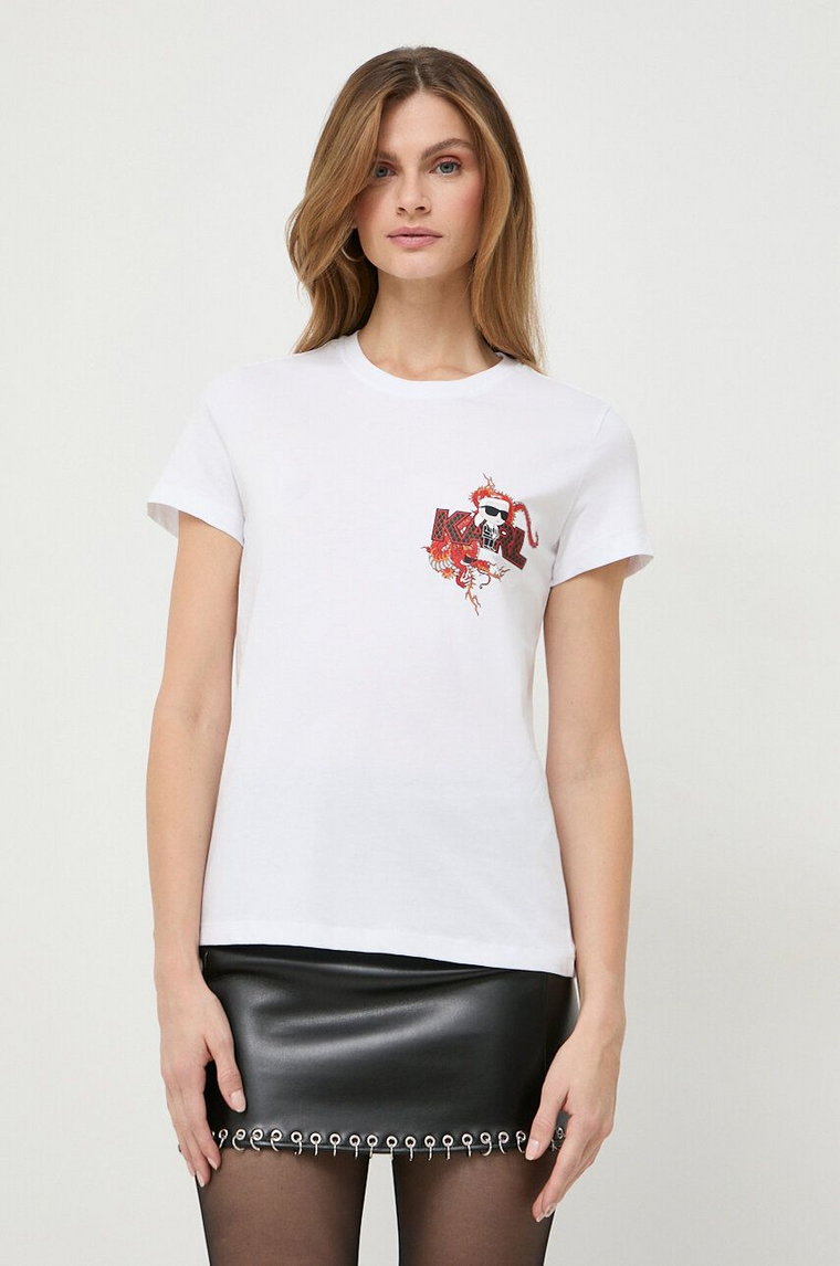 Karl Lagerfeld t-shirt bawełniany damski kolor biały