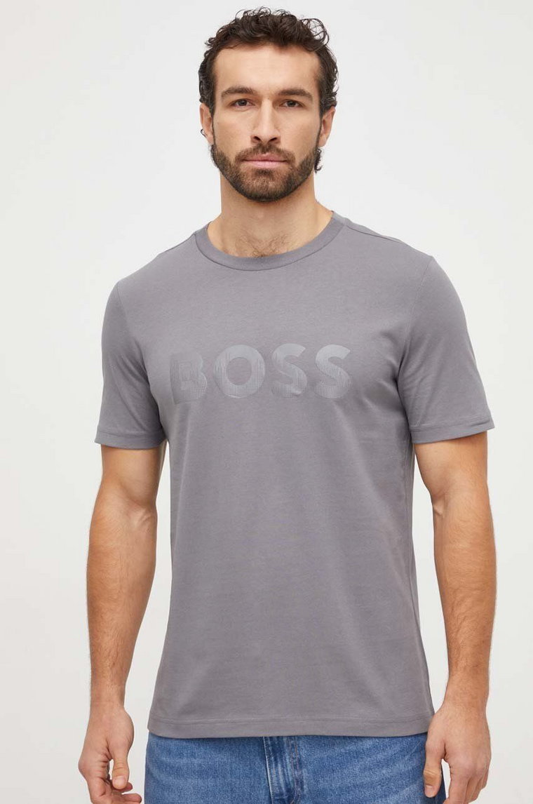 Boss Green t-shirt męski kolor szary z nadrukiem