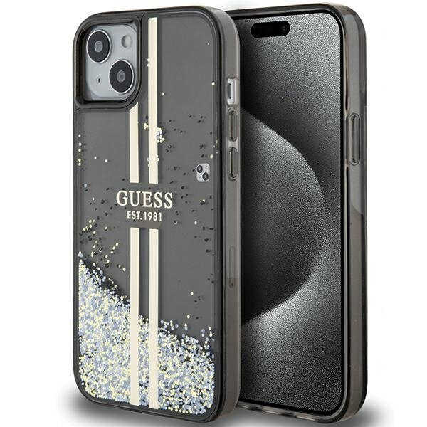 Guess GUHCP15SLFCSEGK iPhone 15 / 14 / 13 6.1" czarny/black hardcase Liquid Glitter Gold Stripes