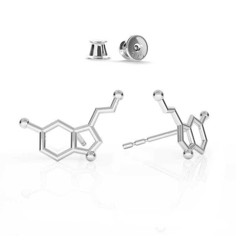 Srebrne kolczyki serotonina wzór chemiczny, srebro 925 : Srebro - kolor pokrycia - Pokrycie platyną