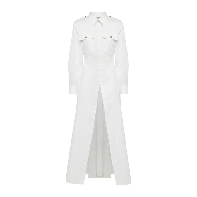 Biała Maxi Sukienka Koszulowa z Klasycznym Kołnierzem Alexander McQueen