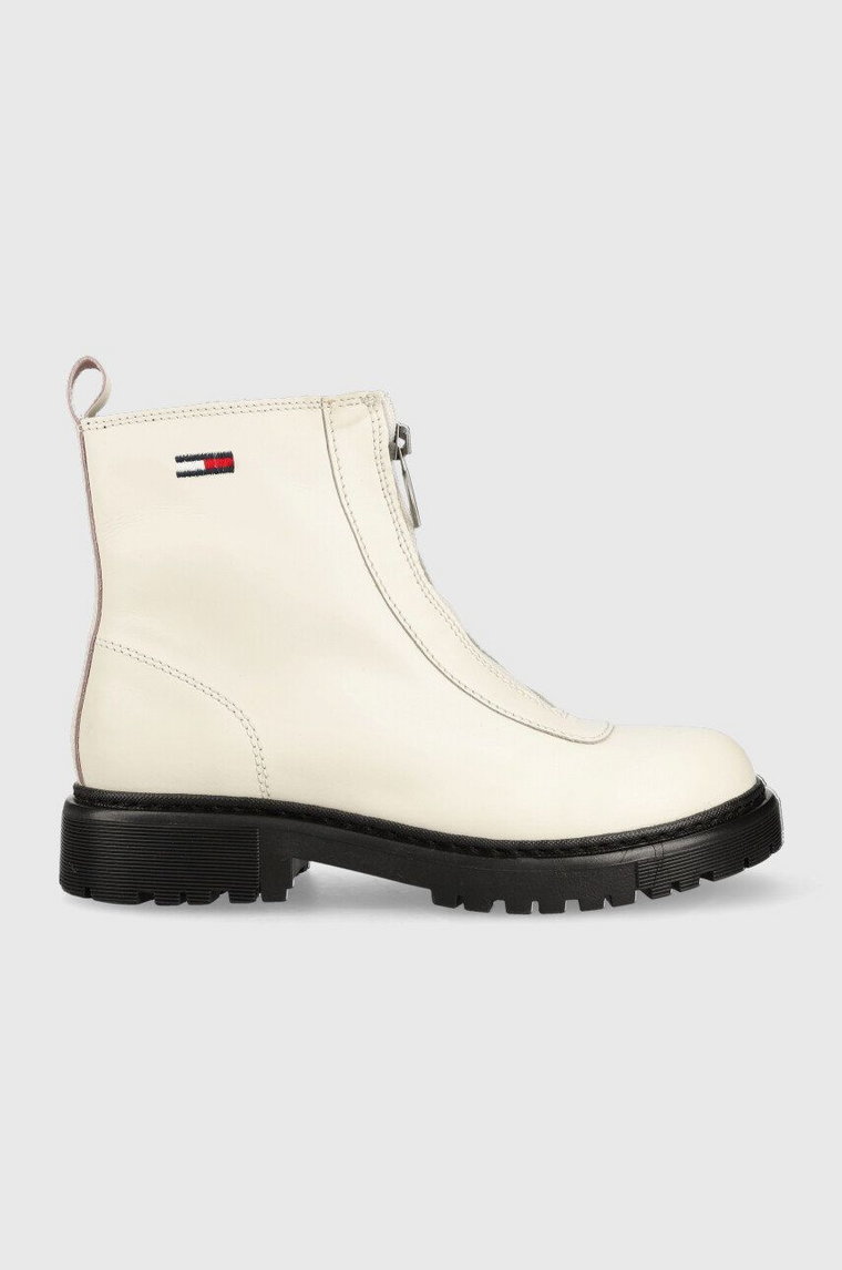 Tommy Jeans botki skórzane Tommy Jeans Zip Boot damskie kolor biały na platformie