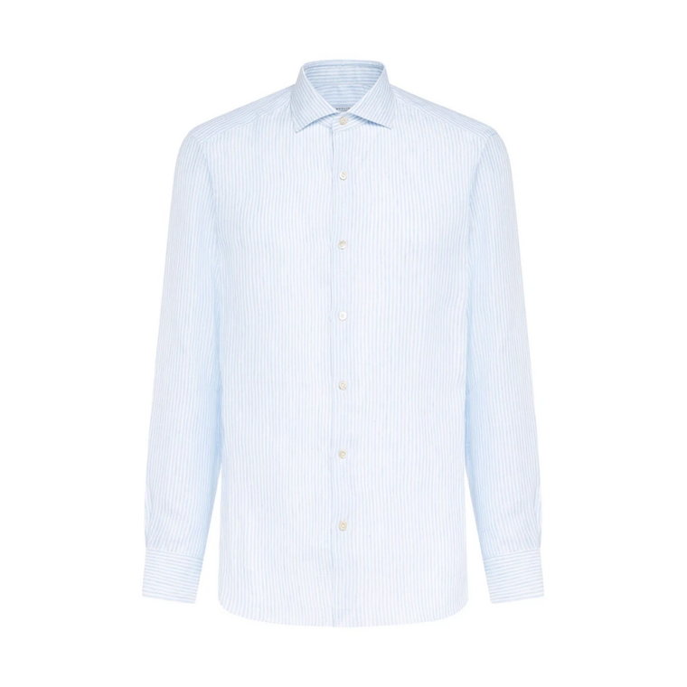 Błękitno-biało paskowana koszula lniana Boglioli