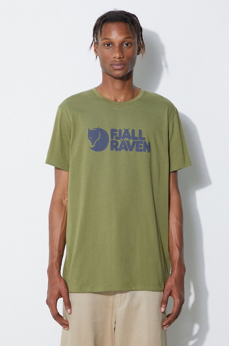 Fjallraven t-shirt męski kolor zielony z nadrukiem 87310-CAPER.GRE