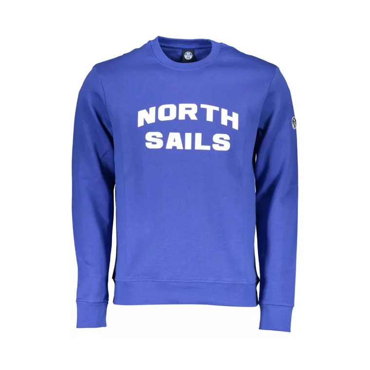 Niebieski Sweter z Bawełny, Długi Rękaw, Okrągły Dekolt, Nadruk Logo North Sails