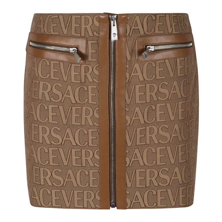 Spódnice z logo i skóry Versace