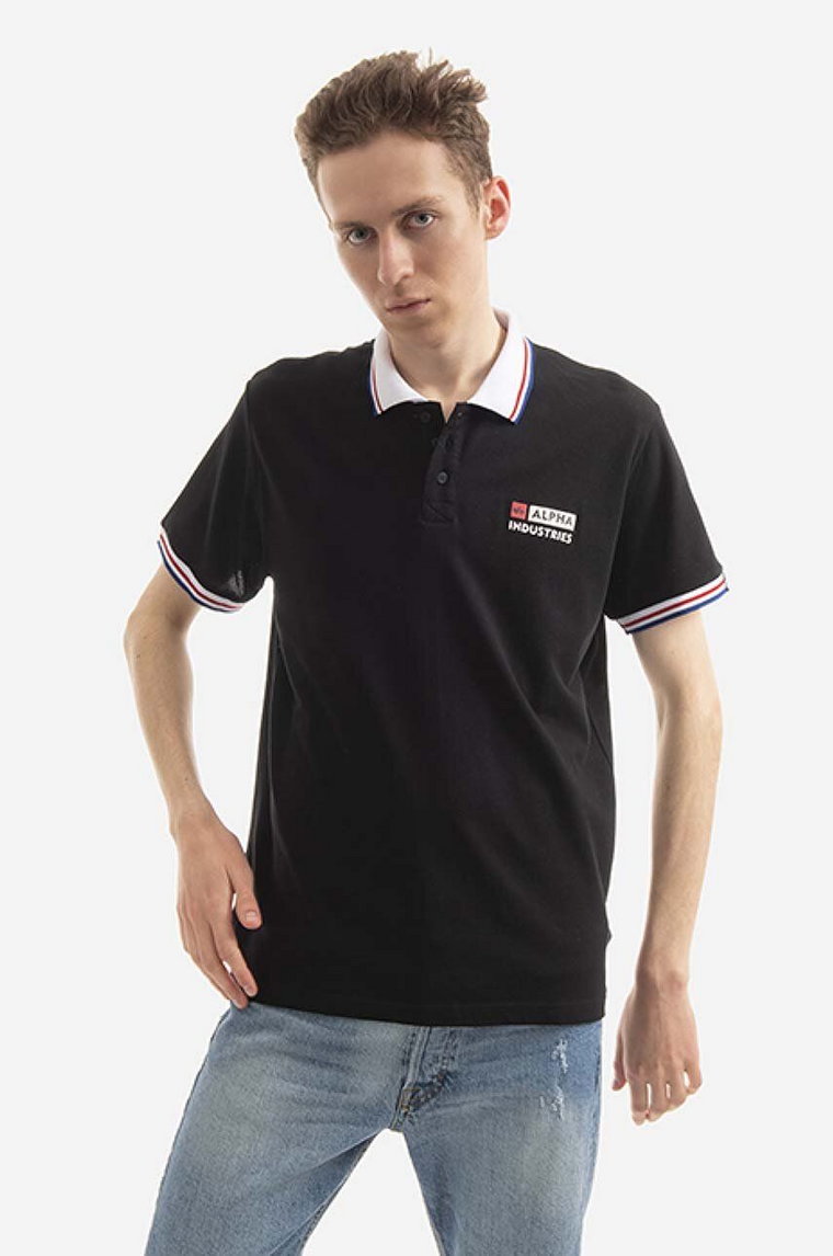 Alpha Industries polo bawełniane Contrast Polo kolor czarny z nadrukiem 106601.03-CZARNY