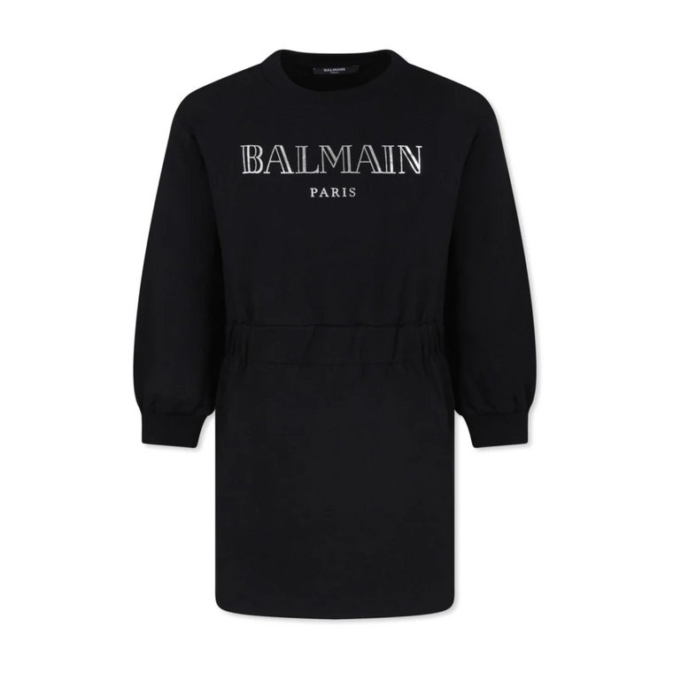 Czarna Bawełniana Sukienka z Logo Balmain
