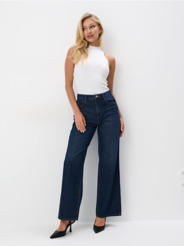 Mohito - Jeansy wide leg - granatowy