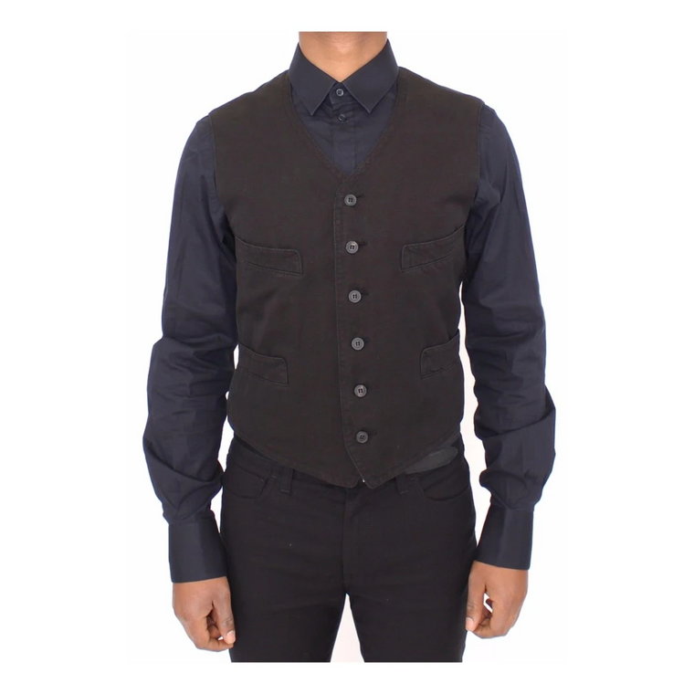 Black Flax Cotton Dress Vest Blazer Dolce & Gabbana