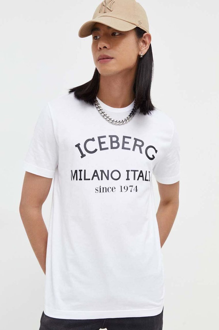 Iceberg t-shirt bawełniany kolor biały z nadrukiem