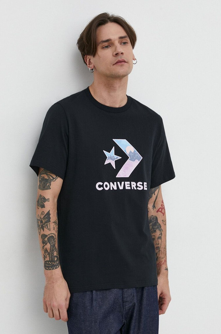 Converse t-shirt bawełniany męski kolor czarny z nadrukiem