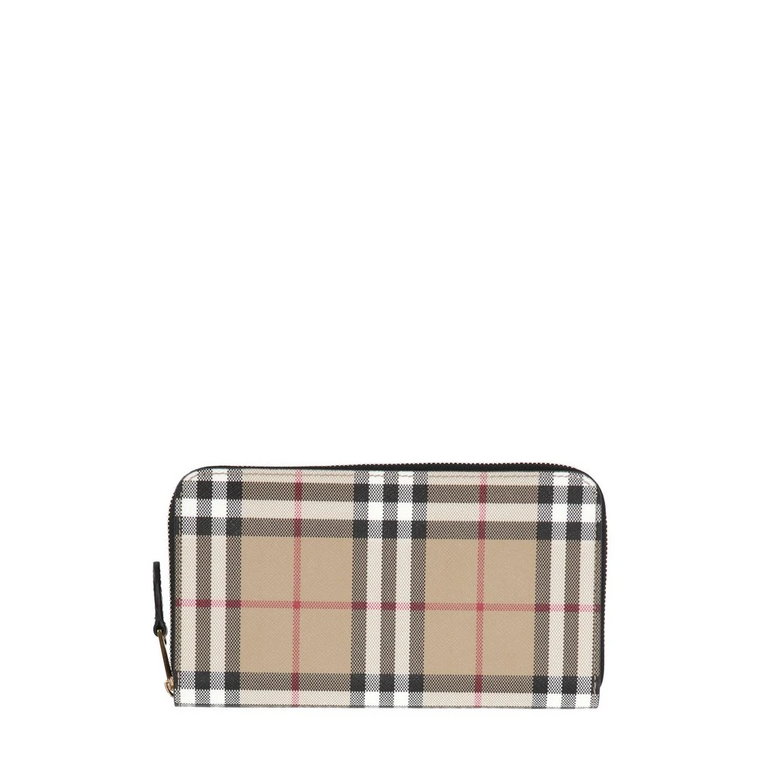 Vintage Check Beige Skórzany Portfel z Zamknięciem na Zamek Błyskawiczny Burberry