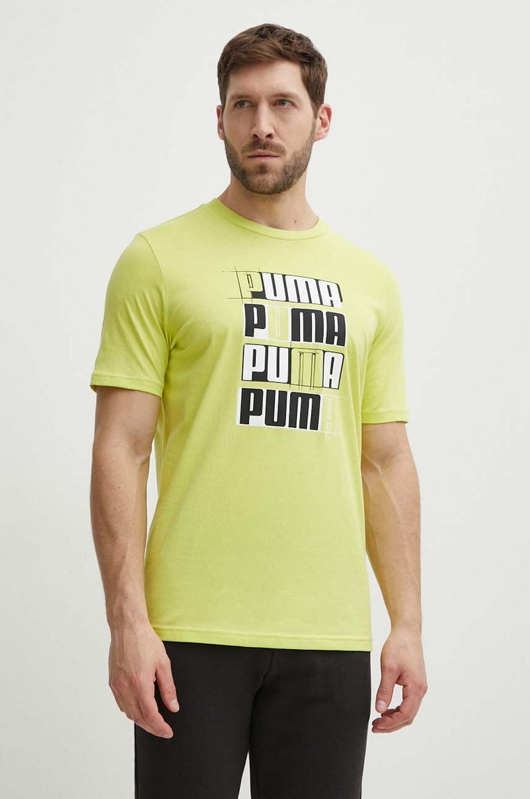 Puma t-shirt bawełniany męski kolor zielony z nadrukiem 678976.