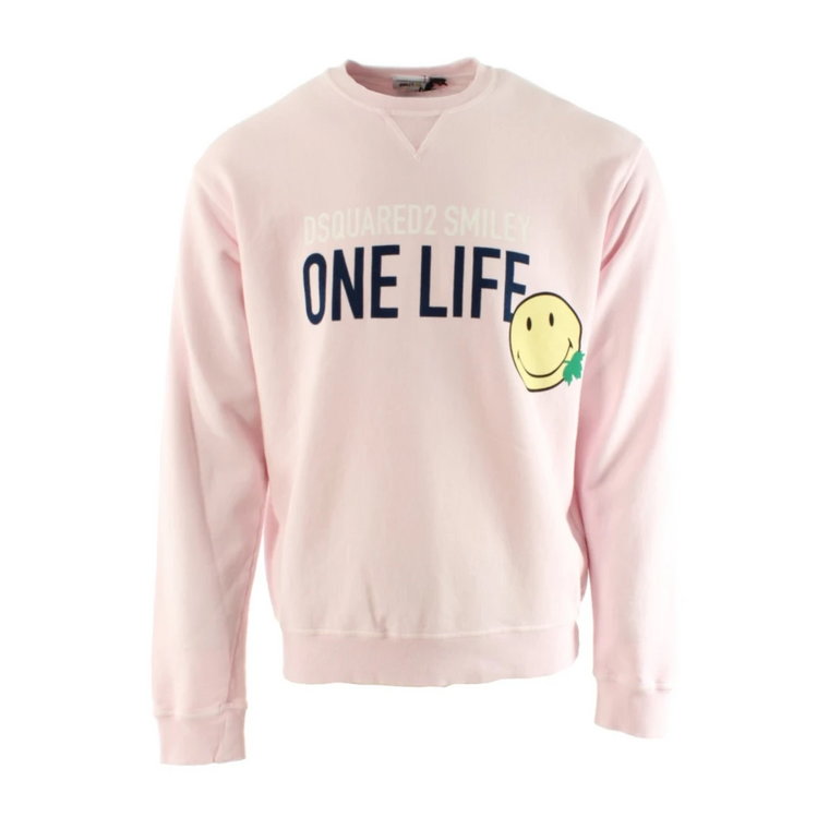 Cool Fit Różowy Sweter z wzorem Smiley Movement Art Dsquared2