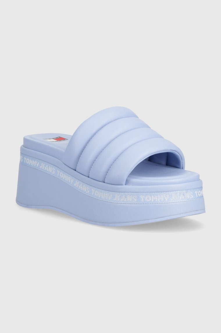 Tommy Jeans klapki TJW WEDGE SANDAL damskie kolor niebieski na koturnie EN0EN02455