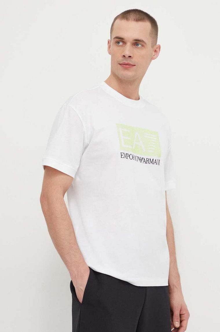 EA7 Emporio Armani t-shirt bawełniany męski kolor biały z nadrukiem