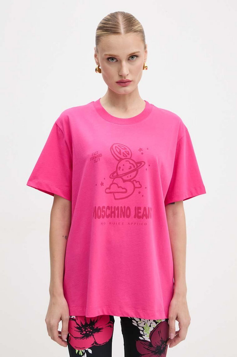 Moschino Jeans t-shirt bawełniany damski kolor różowy A0704 8733