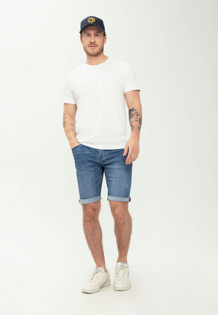 Niebieskie szorty jeansowe męskie z prostą nogawką D-LENZO