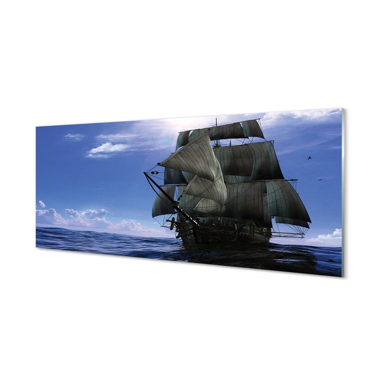 Lacobel pod szafkę Morze statek chmurki 125x50 cm