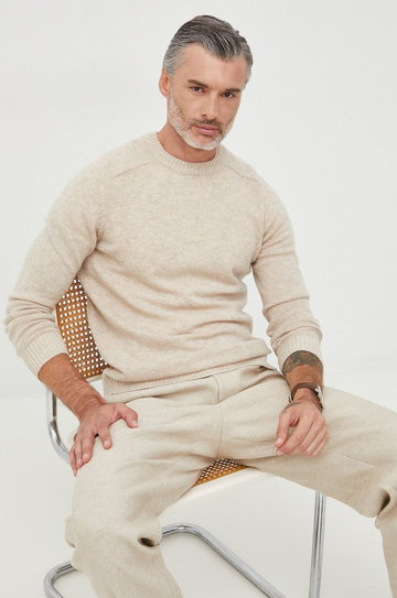 Selected Homme sweter wełniany męski kolor beżowy lekki