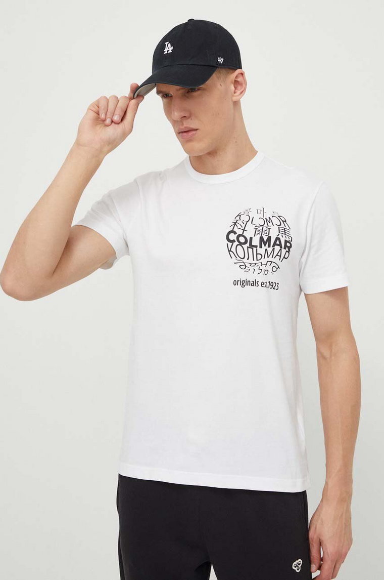 Colmar t-shirt bawełniany męski kolor biały z nadrukiem