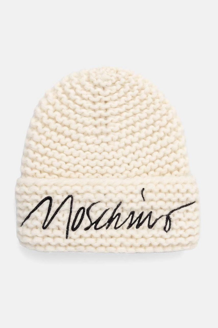 Moschino czapka wełniana kolor beżowy z grubej dzianiny wełniana M3170 65423