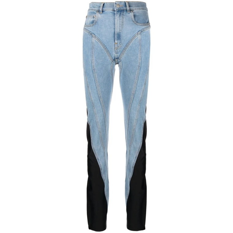 Średnie niebieskie jeansy z wysokim stanem i kontrastującymi wstawkami Mugler