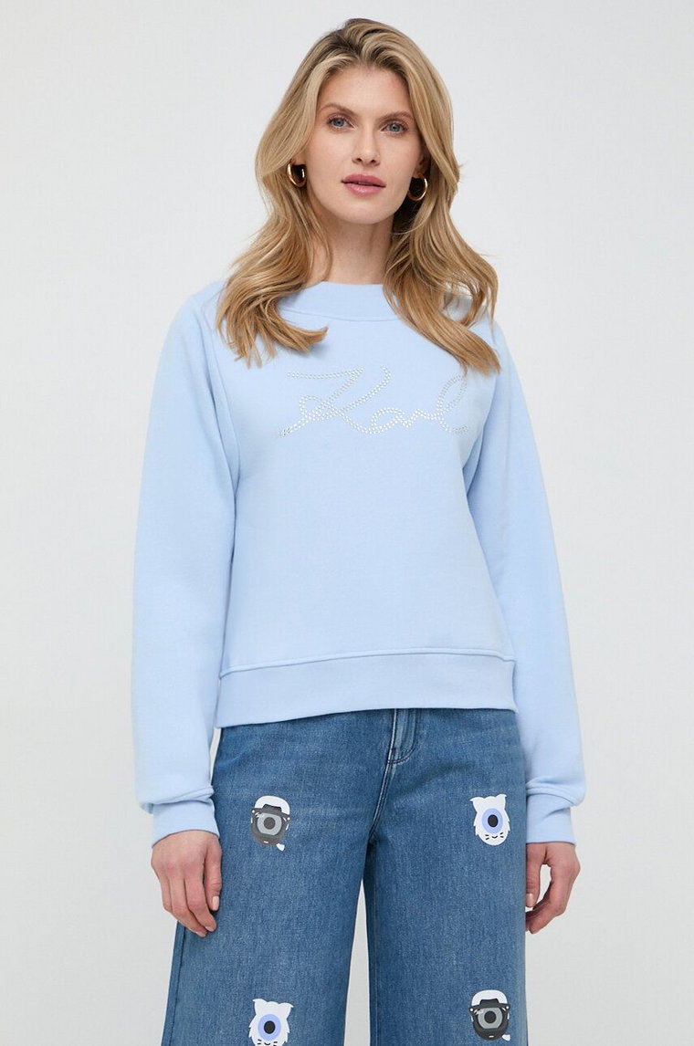 Karl Lagerfeld bluza damska kolor niebieski z aplikacją