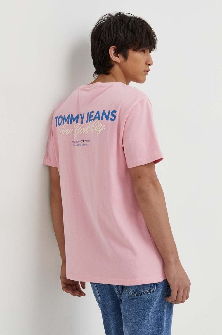 Tommy Jeans t-shirt bawełniany męski kolor różowy z nadrukiem DM0DM18286