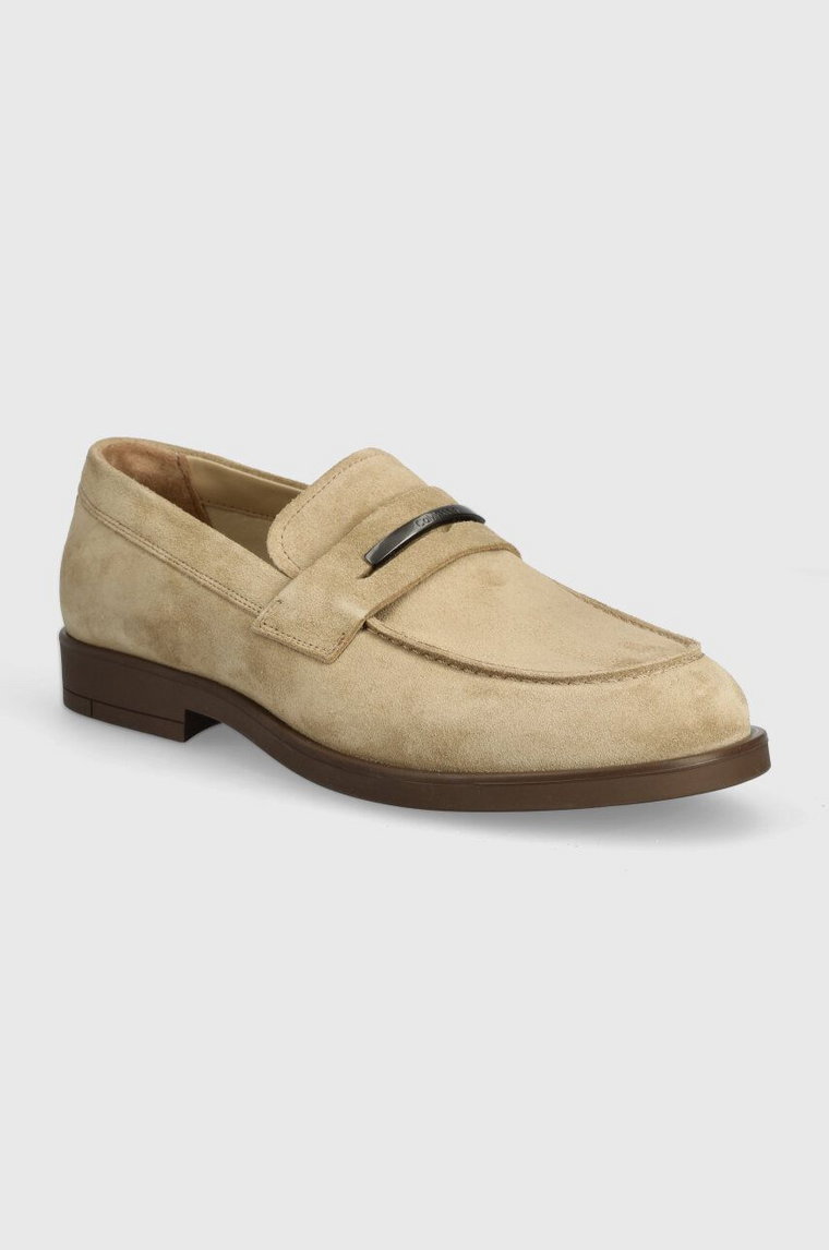 Calvin Klein mokasyny zamszowe MOCCASIN SUEDE męskie kolor beżowy HM0HM01469