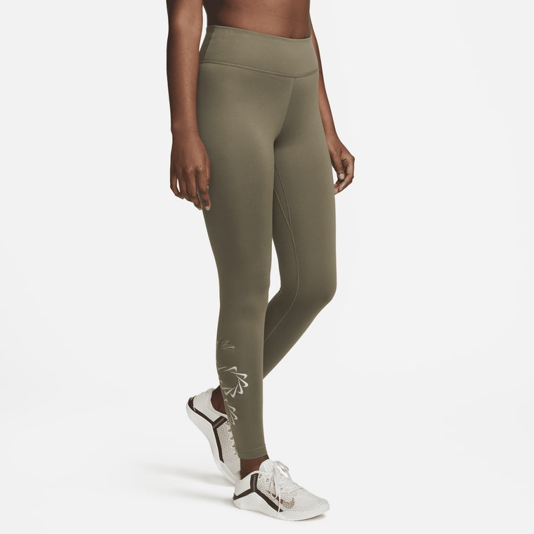 Damskie legginsy treningowe ze średnim stanem i grafiką Nike Therma-FIT One - Zieleń