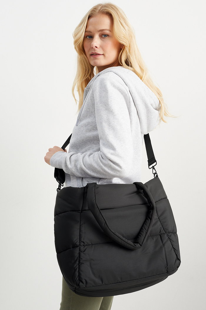 C&A Pikowana torba shopper z odpinanym paskiem, Czarny, Rozmiar: 1 rozmiar