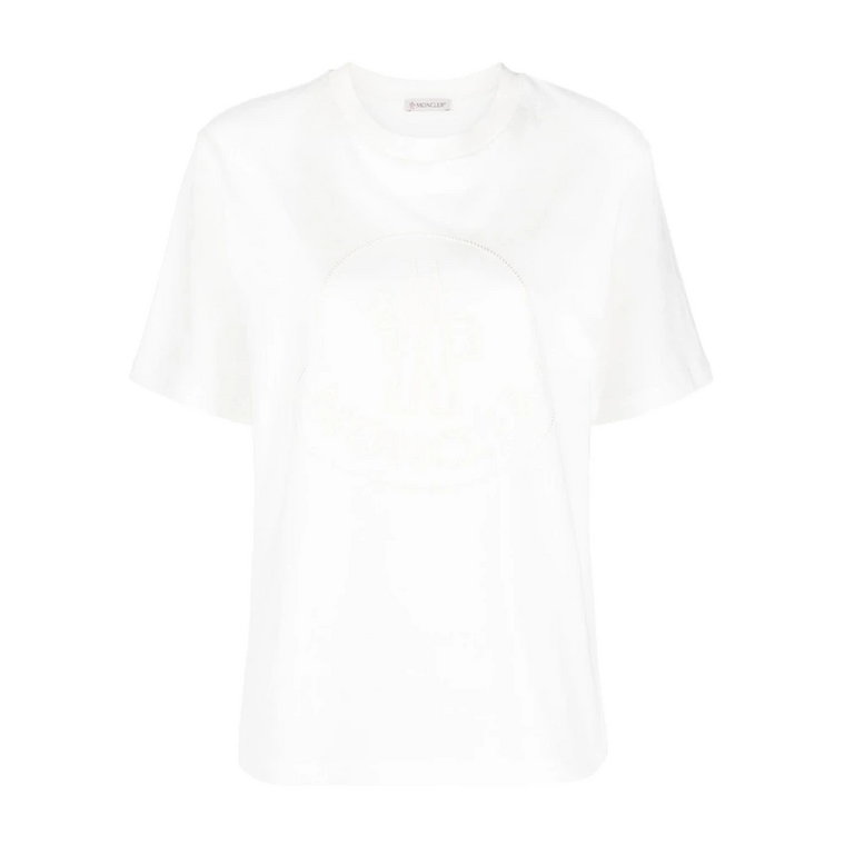 Biały T-shirt z haftowanym logo Moncler