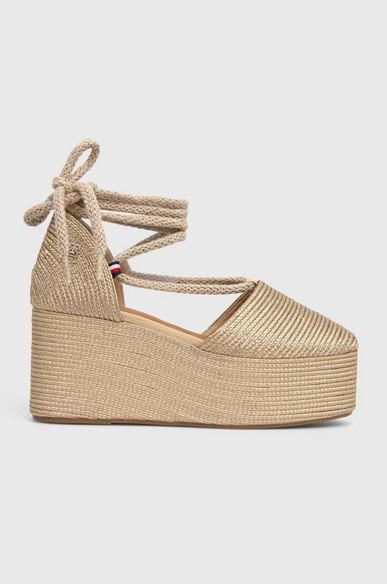 Tommy Hilfiger espadryle CLOSED TOE GOLD FLATFORM damskie kolor złoty na koturnie FW0FW08050